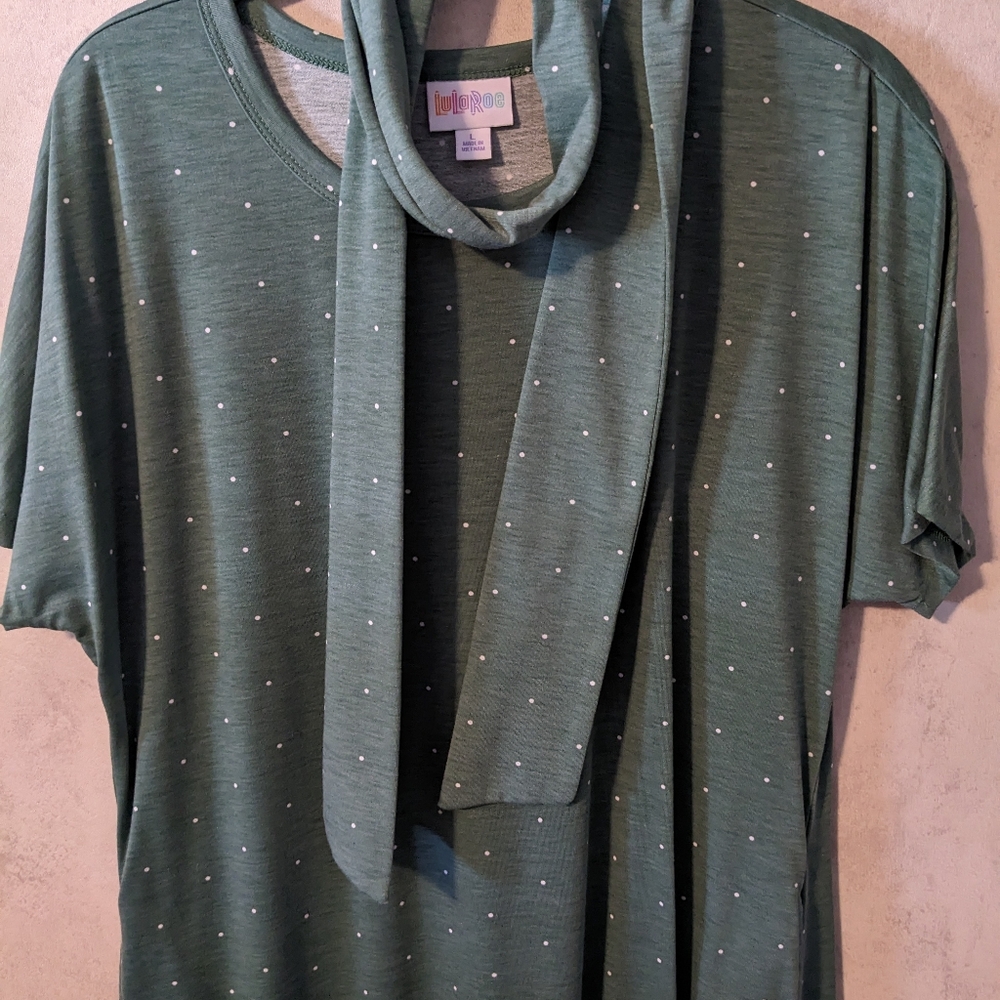 LuLaRoe Marly Dress. Large, mid length. Green with white polka dots.